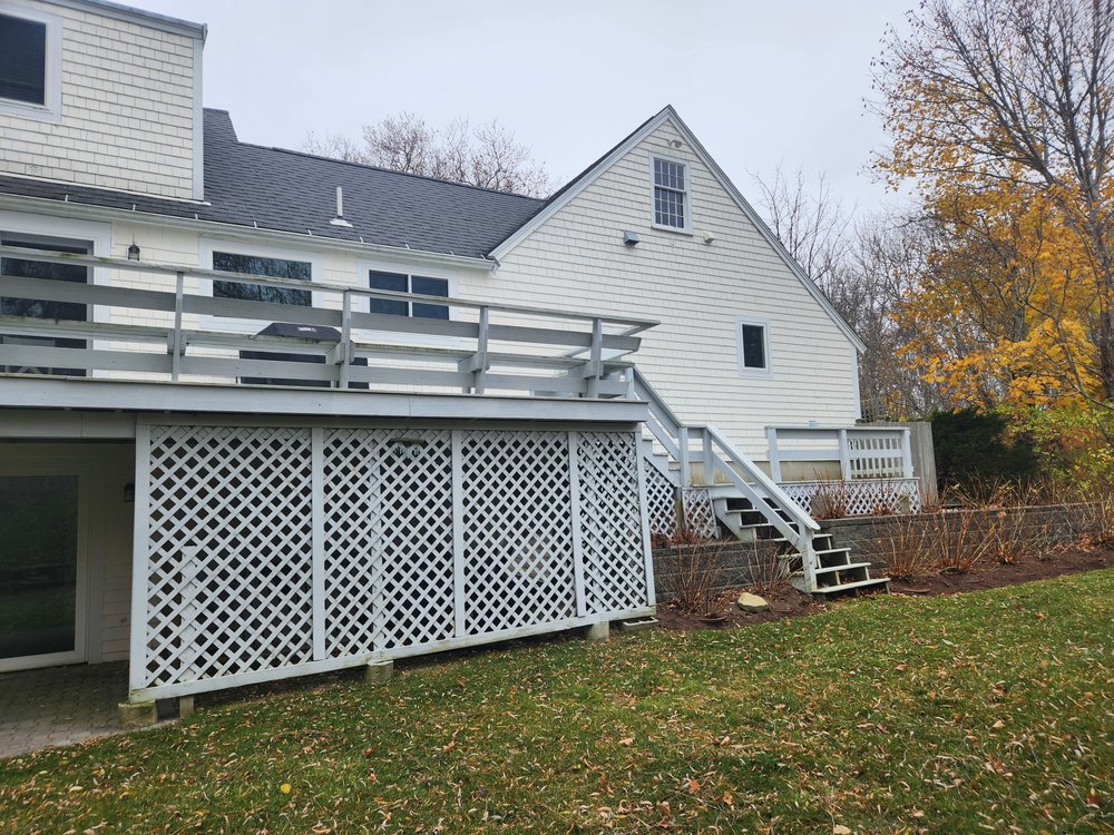 Old worn out 1980s style deck and stairway